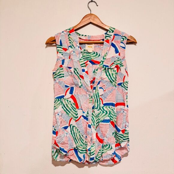 Maeve Tops - Anthropologie Maeve Art Abstract Tank Top Button Front Size Zero